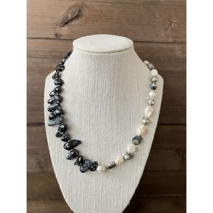 Vintage Pearl & Shell Necklace - Black & White Dual Style Statement - 36”